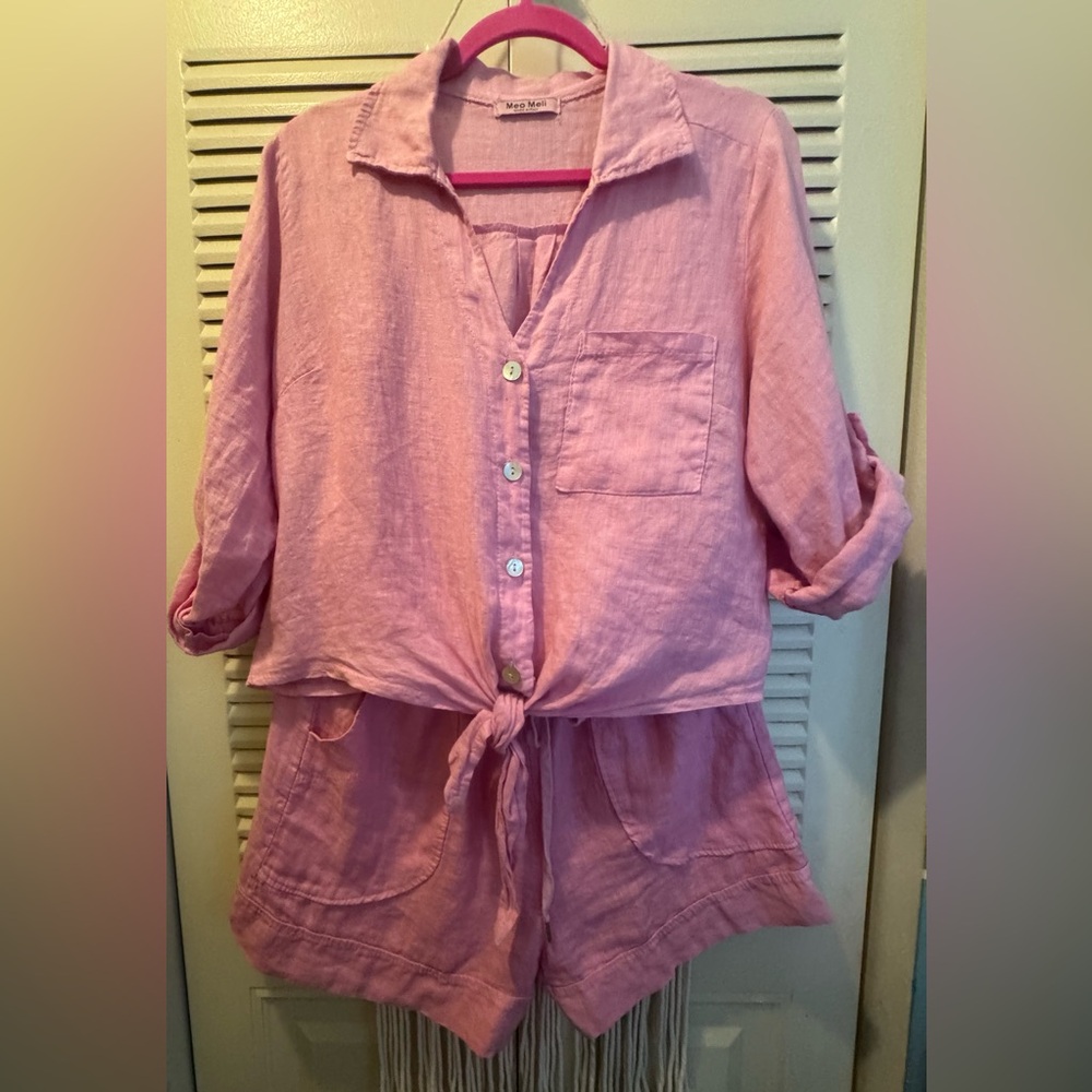 MEO MELI Linen Top and Short Set Sz - Picture 3 of 9